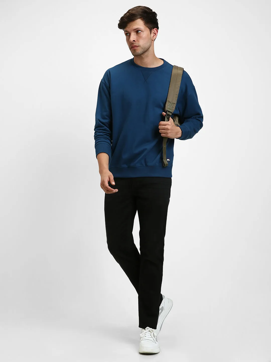 Men's Mock Neck Relaxed Fit Solid Blue Sweatshirt