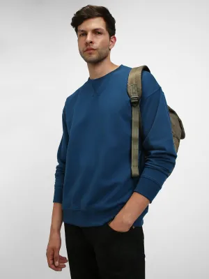 Men's Mock Neck Relaxed Fit Solid Blue Sweatshirt