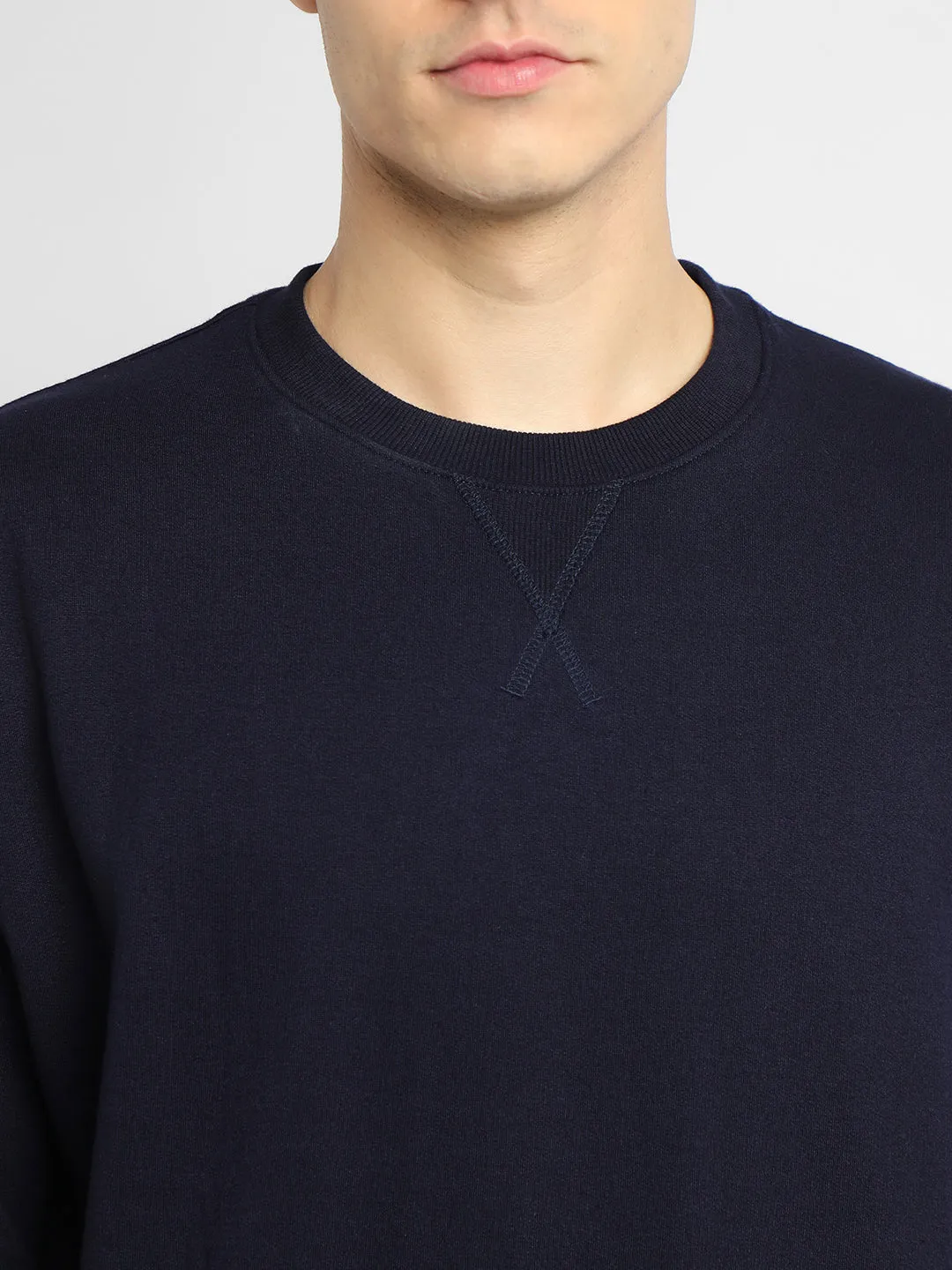 Men's Mock Neck Relaxed Fit Solid Navy Sweatshirt