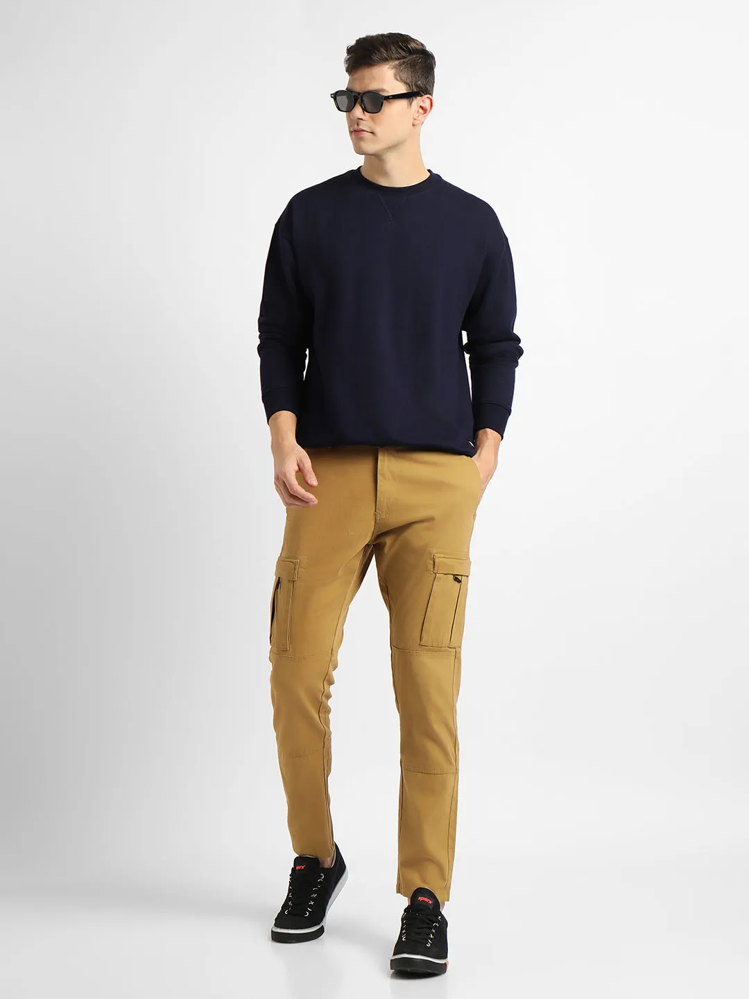 Men's Mock Neck Relaxed Fit Solid Navy Sweatshirt