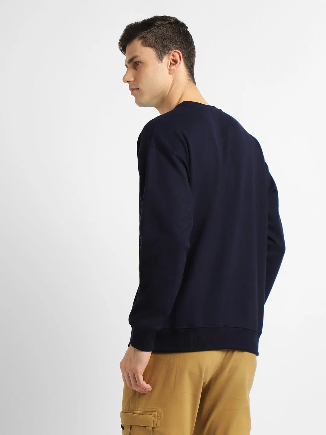 Men's Mock Neck Relaxed Fit Solid Navy Sweatshirt