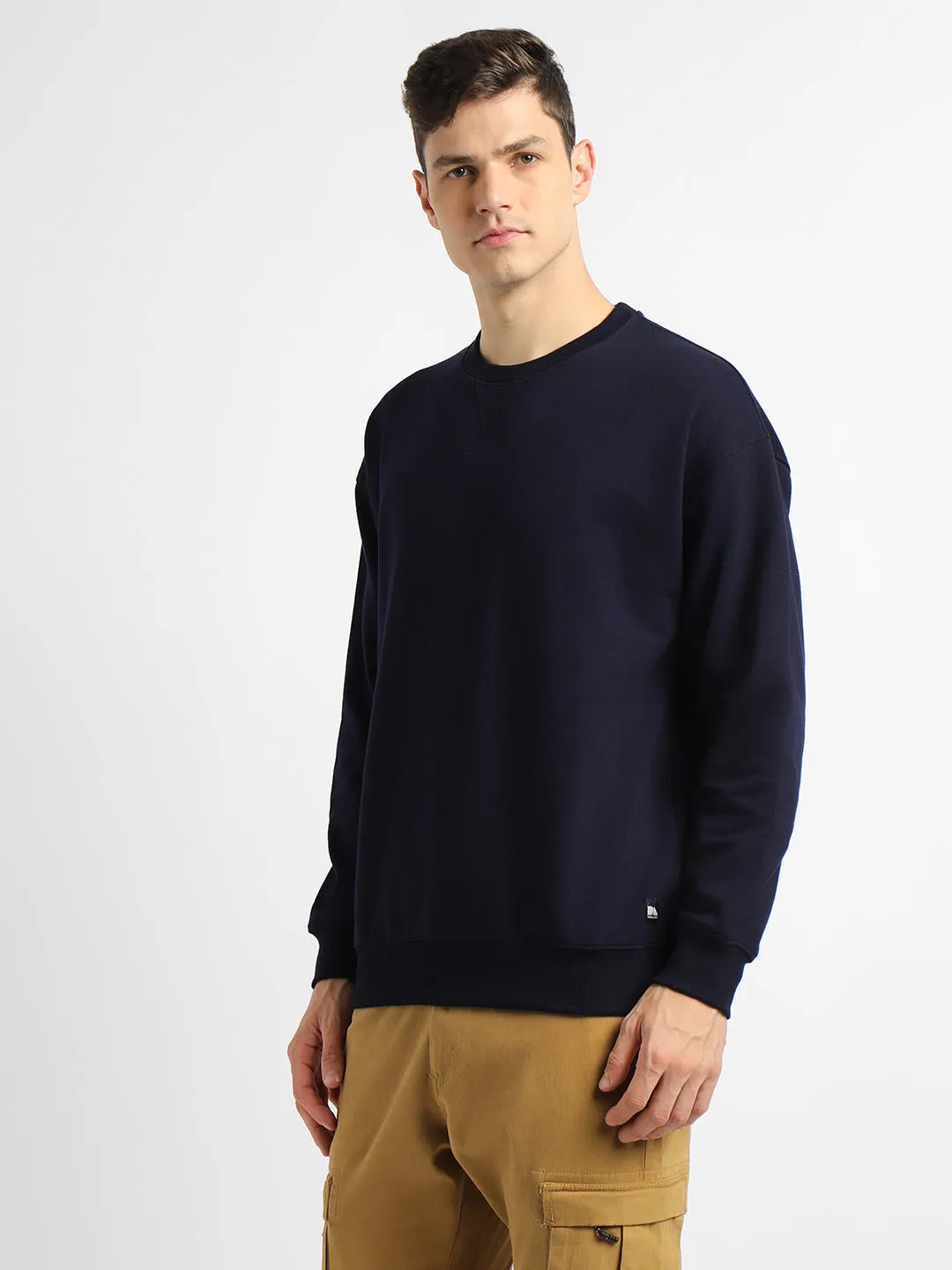 Men's Mock Neck Relaxed Fit Solid Navy Sweatshirt