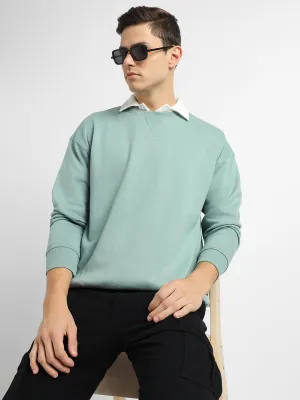 Men's Mock Neck Relaxed Fit Solid Sea Green Sweatshirt