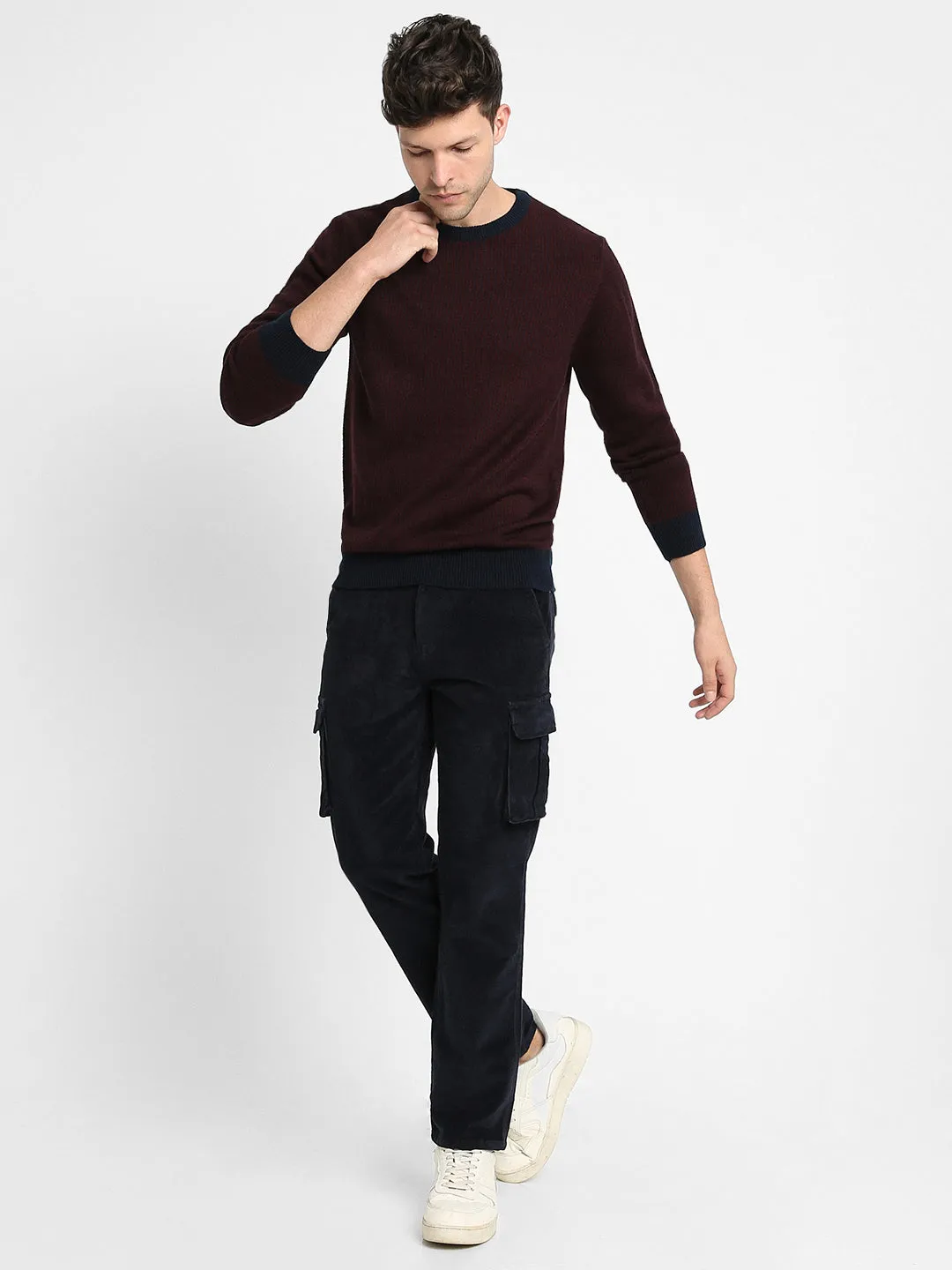 Men's Navy blue round neck pullover Sweater