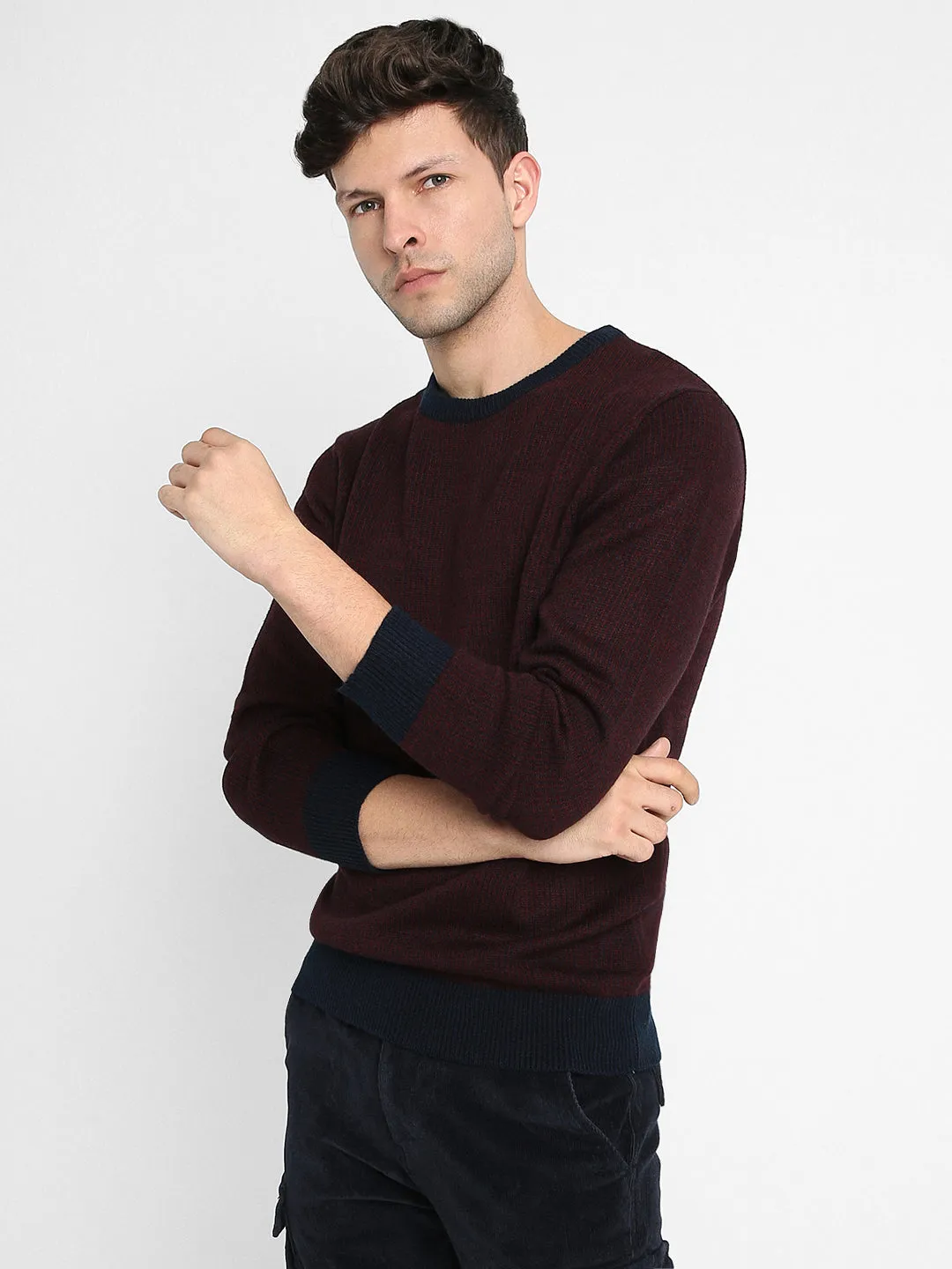 Men's Navy blue round neck pullover Sweater