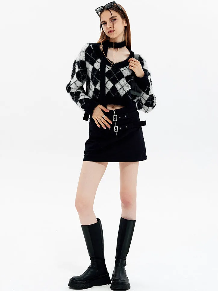 Nvuvu Plaid V-Neck Long Sleeves Knit Sweaters