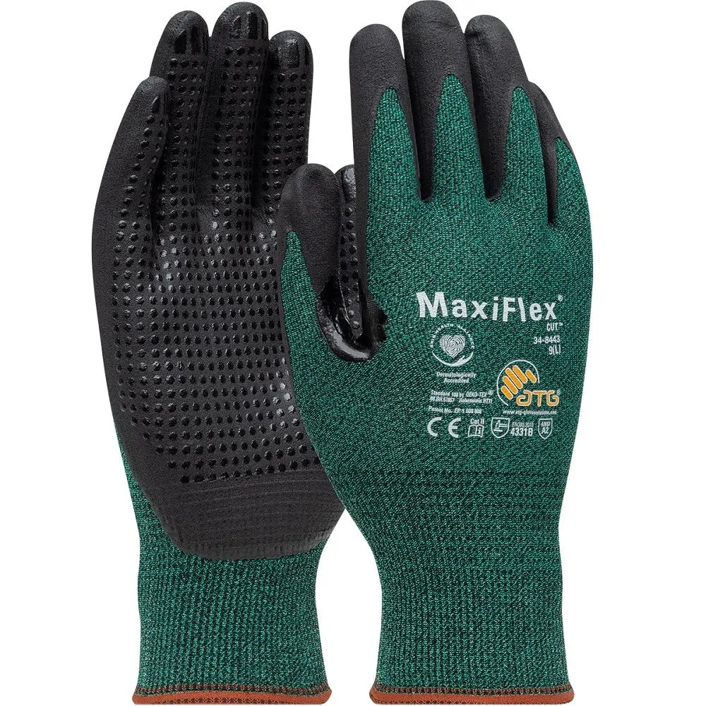 PIP ATG 34-8443V MaxiFlex Cut Touchscreen Compatible Knit Glove with Nitrile MicroFoam and Micro Dot Palm, Vend Ready, Green, 1 Pair