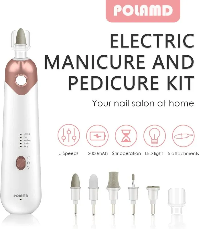 Polamd battery operated Manicure and pedicure set | Cordless nail drill | Electric Nail Drill for Cuticles Hard Skin Removal