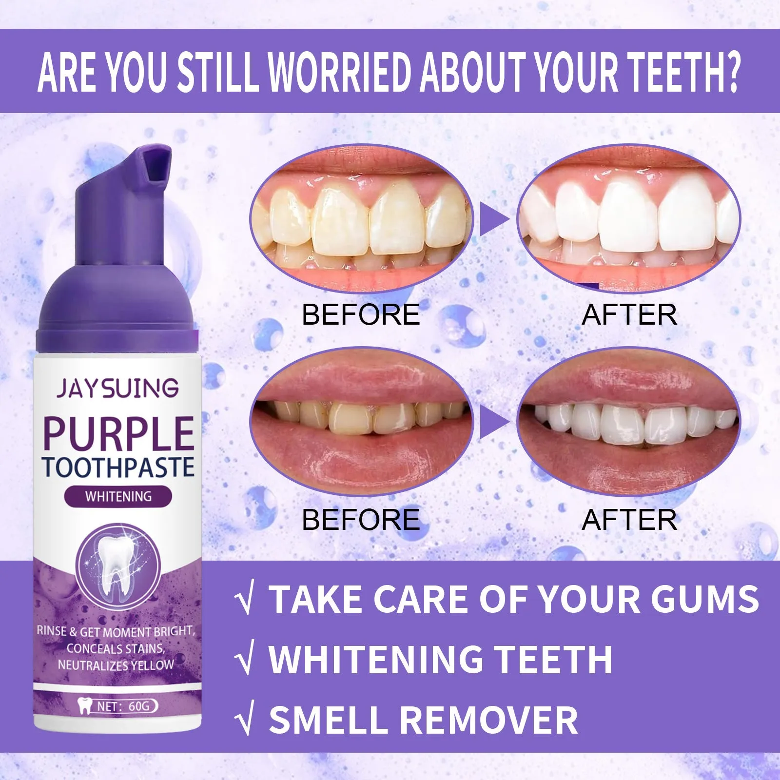 Purple Whitening Toothpaste Cleaning And Fading Oral Odor