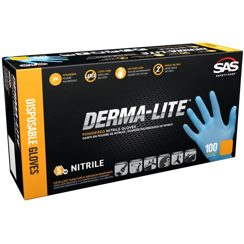 SAS 6609 SAS Derma-Lite Powdered Nitrile Blue Disposable Gloves (XL, 5mil, 100 bx)