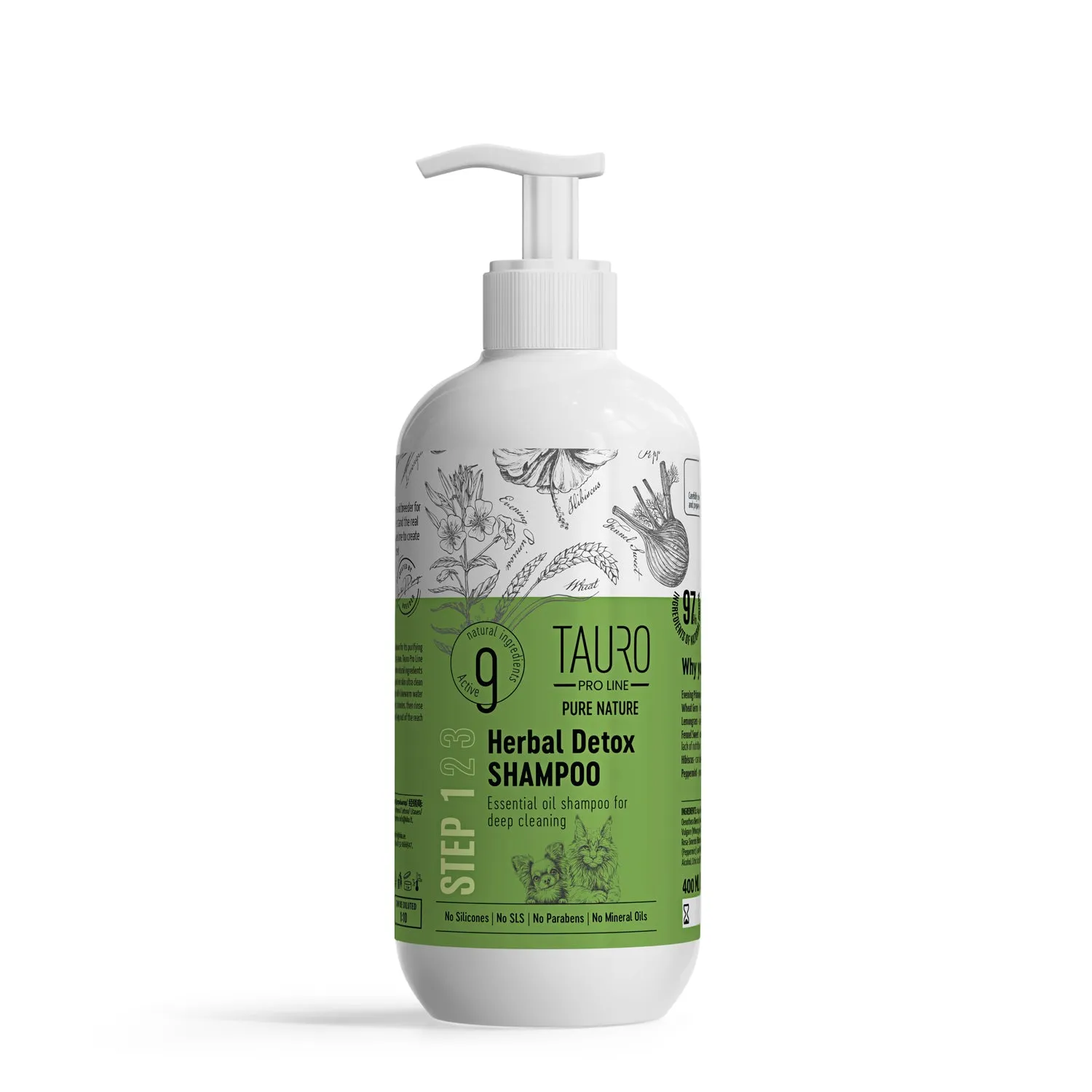 Tauro Pro Line Pure Nature Herbal Detox Deep Cleansing Shampoo For Gentle Dog & Cat Coat Care With Essential Oils