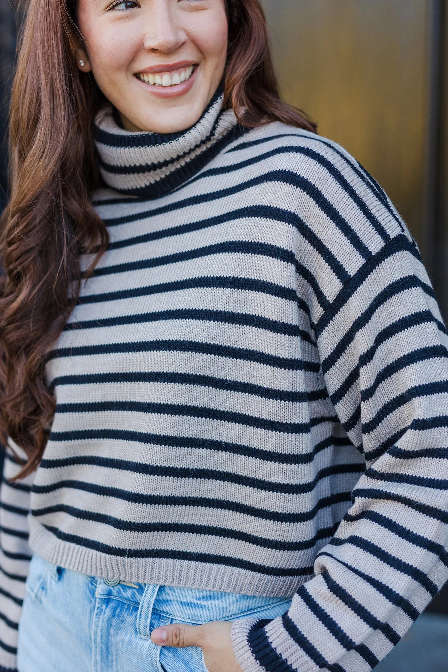 The Morning Coffee Mocha and Black Striped Crop Sweater