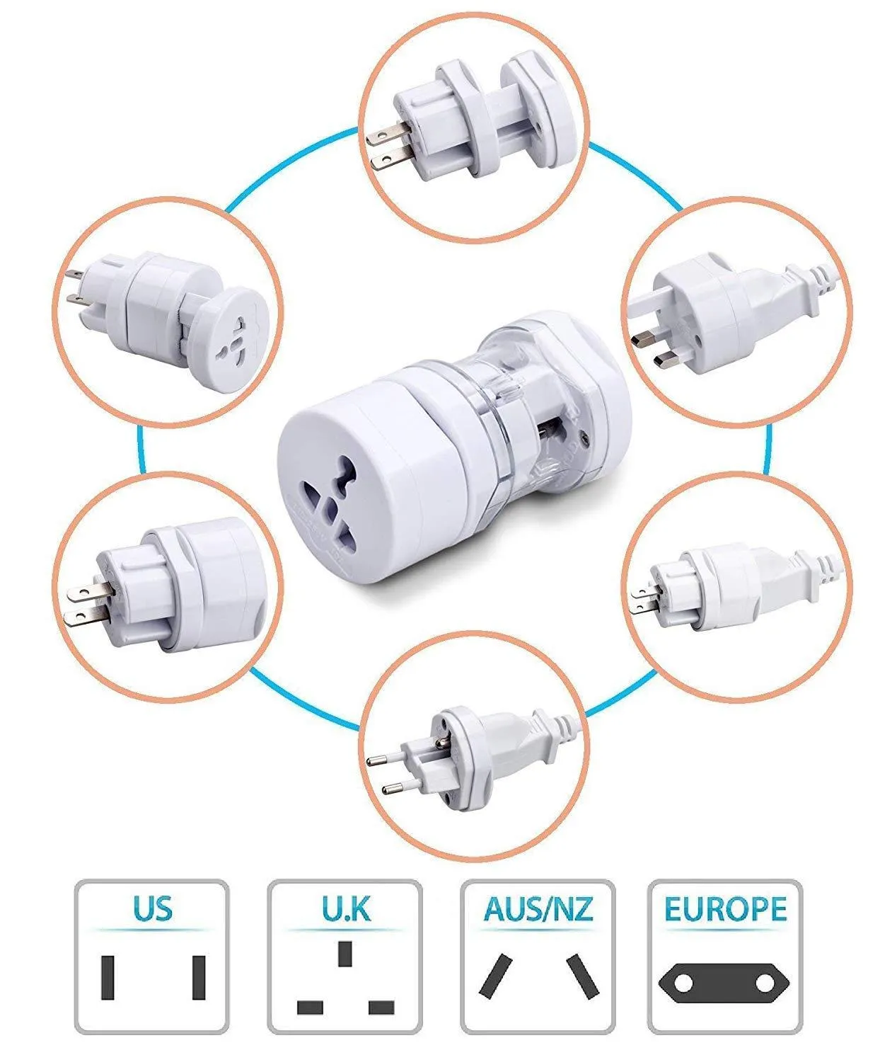 Universal Travel Adapter Round All in One -Supports over 150 Countries Including US, AUS, NZ, Europe, UK