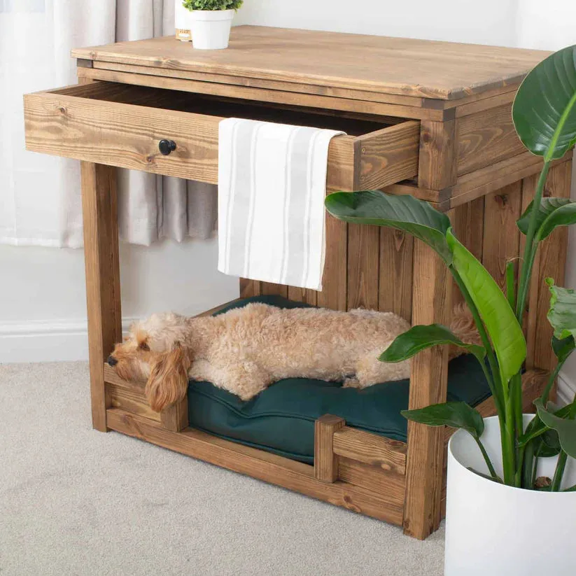 Wooden Broadsand Open Dog Crate with Drawer